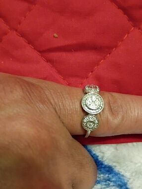 Sterling Silver Triple Halo Circle Ring - White